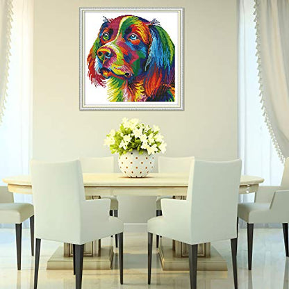 ITSTITCH Cross Stitch Kits Stamped for Adults 11CT 17X17 inch DIY Embroidery Starter Kits Easy Patterns Embroidery for Girls Crafts DMC Needlework Kits Preprinted Rainbow Dog Pattern - color: Stamped 13.6×13.6 inch