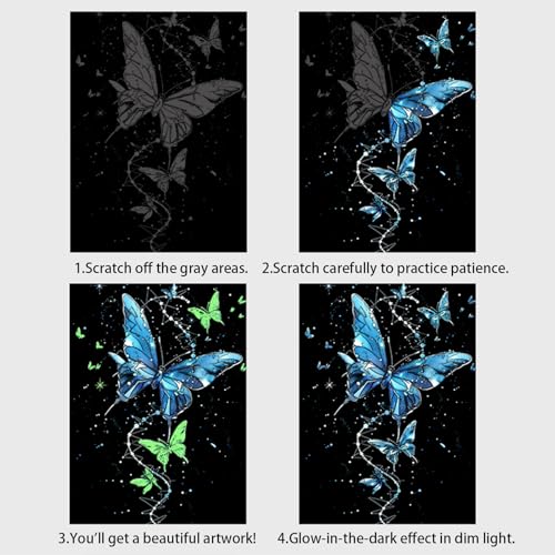 Iskueal Glow in The Dark Scratch Art Paper，Engraved Landscape Scratch Painting Rainbow Board (12 Sheets A4) Adults, Fun Sketch Card Creative Craft Toy (Animals/Landscapes) - color: (Animals/Landscapes)