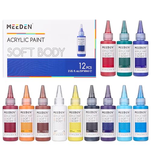 MEEDEN Soft Body Acrylic Paints Set: Matte Finish 12 Colors x 60ml/2oz | Fluid Acrylic Paints for Art Painting on Canvas Wood & Glass for Beginner Students Adults Artists - color: 12 Colors Set