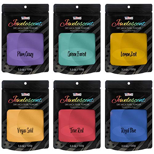 U.S. Art Supply Mica Pearl Pigment Powder Kit, 6 Basic Colors 3.5oz (100g) | Jewelescent - Cosmetic Grade, Epoxy Resin Color Pigment, Mica Powder for Resin, Soap, Slime, Candle Dye, Art - style: 6 Color - Basic Colors