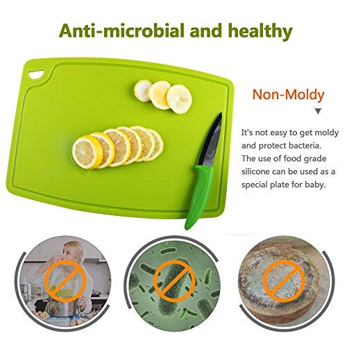 Liflicon Extra Large Thick Silicone Cutting Board 14.6'' x 10.43'' Chopping Board Flexible Cutting Mats Dishwasher Safe-Green - color: Green, size: 14.6"L x 10.4"W