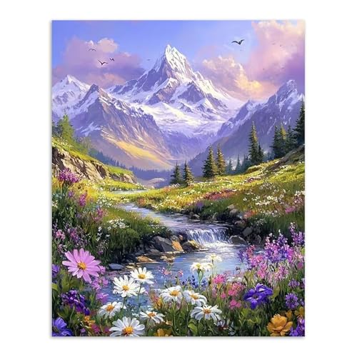 Alptiny Mountain Landscape Paint by Numbers Kit for Adults Beginner, Mountain Wildflowers Paint by Number Kits, DIY Nature Oil Painting Kit for Relaxation & Home Decor, 16x20 Inch - color: Mountain Wildflowers