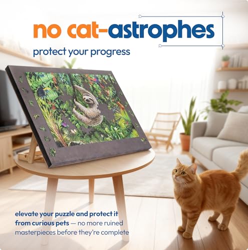 The Grippy Large Jigsaw Puzzle Board by The Puzzled Tree – 1500 Piece 34.2" x 25" Patent Pending Fabric, Back Support Puzzle Easel Tilting Puzzle Board Non-Slip Surface, Jigsaw Puzzle Table Adults
