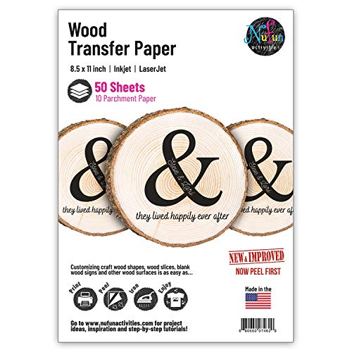 NuFun Activities Heat Transfer Paper for Wood, 8.5x11in, 50 Sheets 8.5x11 | Long-Lasting & Durable, Easy DIY Iron-On, Non-Toxic, For Wood Crafting