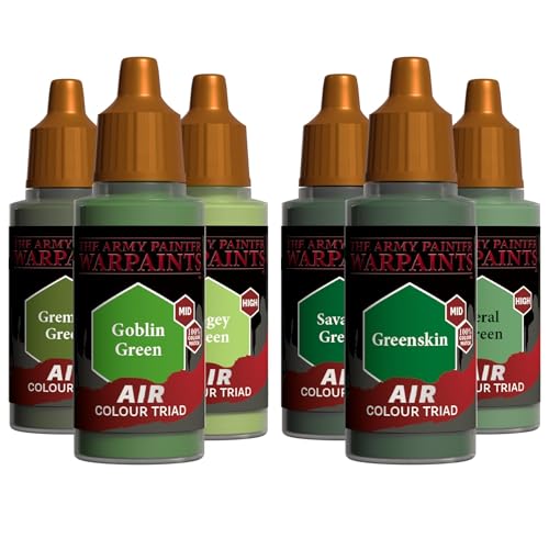 The Army Painter, Air Triads Orcs + Goblins, 6 x 18 ml, airbrush | Pre-thinned Acrylic spray gun paints - Paint sprayer paint for D&D & Warhammer Miniatures - color: Orcs + Goblins