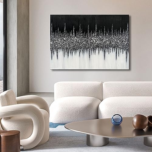 Art 28x40 inch Hand Painted Abstract Art Oil Painting in Black and Silver Texture Modern Wall Home Decoration Painting - color: Yi033