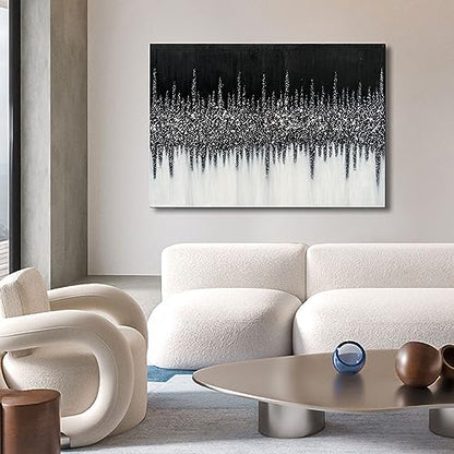 Art 28x40 inch Hand Painted Abstract Art Oil Painting in Black and Silver Texture Modern Wall Home Decoration Painting - color: Yi033