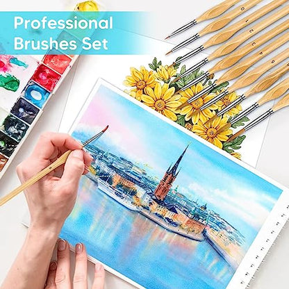 10Pcs Miniature Detail Paint Brush Set, Triangular Wooden Handles - color: Wood, size: 10