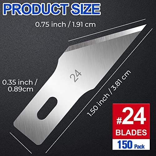 DIYSELF 150 PCS Hobby Knife Replacement Blades, #24 Sharp Exacto Knife Blades, Hobby Knife Blade Refills with Storage Case, High Carbon Steel Exacto Blades for Craft, Scrapbooking, Stencil (#24） | Angled-Edge Craft Knife Blades for Trimming and Deburring,