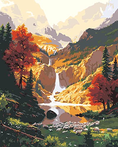 QUITEDEW Paint by Number for Adults,Mountain Waterfall Paint by Numbers, Nature Scenery Paint by Number Kits,Suitable for Home Wall Decoration 16x20 Inch - color: A3-mountain