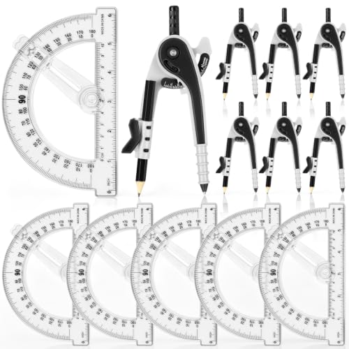Zonon 12 Pcs Protractor and Compass Set, Swing Arm Protractor, Black Clear - color: Black and Clear
