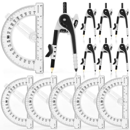 Zonon 12 Pcs Protractor and Compass Set, Swing Arm Protractor, Black Clear - color: Black and Clear