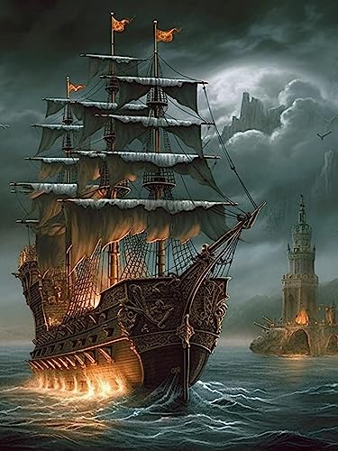 Diymood DIY 5D Diamond Painting Kits for Adults Pirate Ship - Diamond Art Kits for Adults Boat | Full Drill Round | Crystal Mosaic Picture | Beginner | Home Wall Decor | 16x20 inch - color: Colorful3