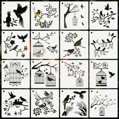 Bird Stencils for Crafts Reusable 16Pcs Stencils(7.7X7.7 Inch) - color: Bird