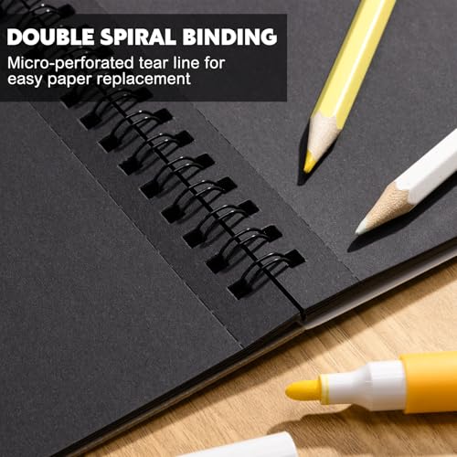 Black Paper Sketchbook 2 Pack, 7.6 × 10 in, 50 Sheets, Spiral Bound | 160gsm Acid-Free Black Paper, Mixed Media for Pencils, Chalk, Metallic Markers, Easy-Tear Pages, Lays Flat - size: 7.6×10 Inch (2 Pack )
