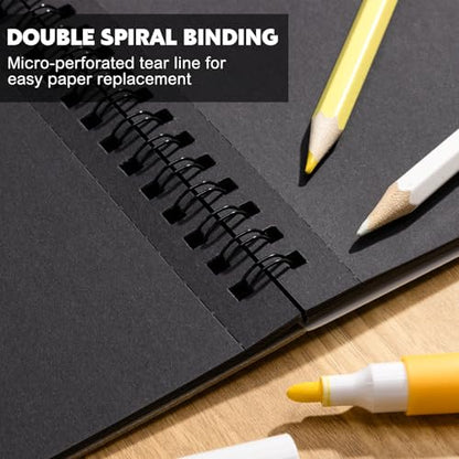 Black Paper Sketchbook 2 Pack, 7.6 × 10 in, 50 Sheets, Spiral Bound | 160gsm Acid-Free Black Paper, Mixed Media for Pencils, Chalk, Metallic Markers, Easy-Tear Pages, Lays Flat - size: 7.6×10 Inch (2 Pack )