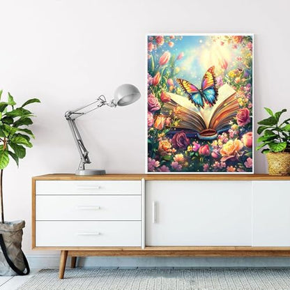 Book Paint by Numbers Kit for Adults, Paint by Number for Adults 16x20 Inch - color: Book Butterfly Flowers