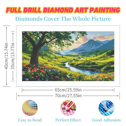 DDGEMART 5D Diamond Painting Kit for Adults, Full Drill Mountain Valley River Nature Landscape Art for Paints, Large Horizontal 28x16 inch - color: Mountain Valley