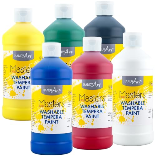 Handy Art Little Masters Washable Tempera Paint, 16 oz Bottles, Set of 6 Colors, Bright & Mixable, Washable Colors for Classroom, Students, Kids, Young Artists, Safe & Non-Toxic, Made in USA - style: 16 Fl Oz Primary Set of 6