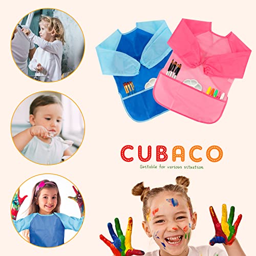 CUBACO Kids Painting Apron, 2pcs Waterproof Art Smocks For Child 3-8 Years, Kids Smocks for Painting Aprons with Long Sleeve - color: Blue&pink