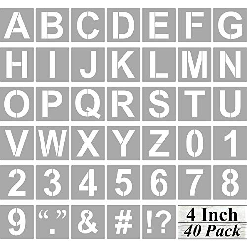 Alphabet Letter and Number Stencils 4 Inch - 40 Pack Letters and Numbers Stencil Templates with Signs for Painting on Wood, Reusable Number and Letter Stencils for Chalkboard Signs & Wood Wall Art - size: 4 Inch