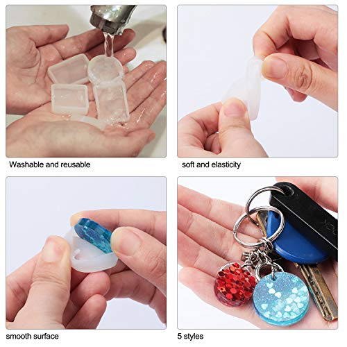 WILLBOND 67 Pieces Resin Keychain Molds Silicone with Hole, 5 Shapes