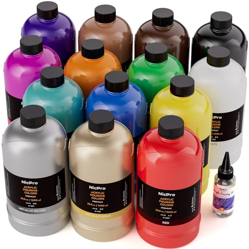 Nicpro 14 Colors Large Bulk Acrylic Pour Paint Set (33.8oz,1000ml) Premixed - color: 14 Colors, size: 33.8 Fl Oz (Pack of 14)