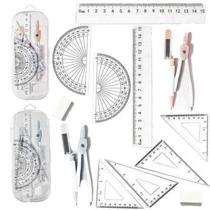 2Packs Maths Set, 7Pcs Protractor and Compass Set Geometry Sets for Secondary School Stationery Supplies - Math Ruler Compasses Geometry Sets Case for Student Secondary Stationary Supplies