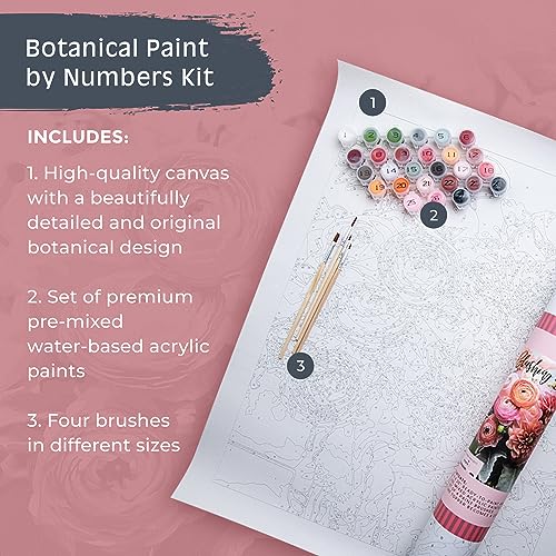 Pink Picasso Paint by Number Kit, for Adults & Teens,16x20, Blushing Blooms | Botanical Floral Collection, Acrylic Paints and Brushes included, Pre-printed high quality canvas, DIY art kit, Gift-ready - color: Blushing Bloom