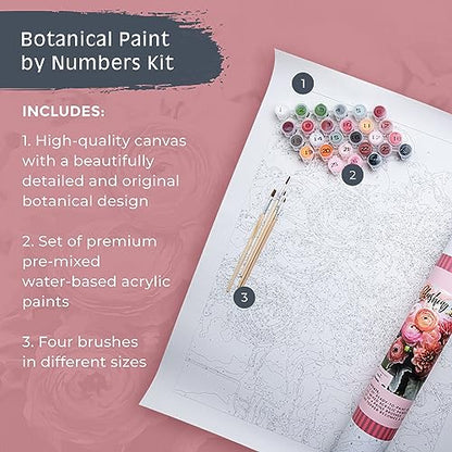 Pink Picasso Paint by Number Kit, for Adults & Teens,16x20, Blushing Blooms | Botanical Floral Collection, Acrylic Paints and Brushes included, Pre-printed high quality canvas, DIY art kit, Gift-ready - color: Blushing Bloom
