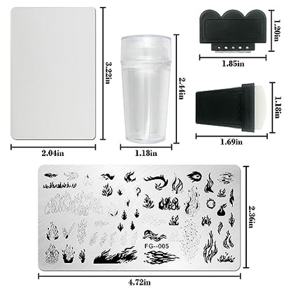 AddFavor Nail Stamper Kit 7pcs Nail Stamping Plates Flower Animal Flame Leaves Image Nail Stencils with 2 Stamp and 2 Scraper for Home Salon Manicure Design Supplies Tools - color: Style E
