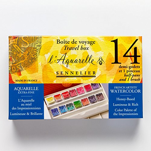 SENNELIER L'Aquarelle French Watercolor Paint, Travel Set of 14 Half Pans
