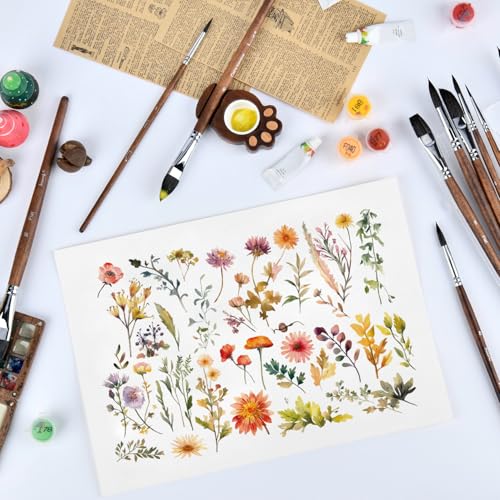 Brusarth Watercolor Brushes, Synthetic Squirrel Hair Paint Brush Set | 10 Pcs Soft Synthetic Squirrel Paint Brushes, Including Pointed Rounds, Flats, Dagger, Cats Tongue, Oval Wash
