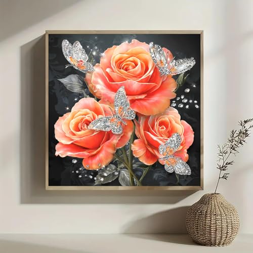 WCHUIMM Pink Roses Diamond Painting Kits for Adults, 5D Full Drill DIY Flower Diamond Painting for Beginners, Home Wall Decor 12x12inch - color: Pink Roses