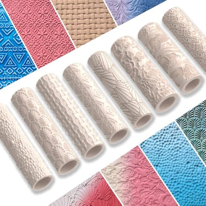 8 Pcs Polymer Clay Texture Roller, Texture Roller for Clay, 3.15 in x 0.79 in Pottery Texture Rollers for Jewelry Making, Like Texture Sheets, Work with Polymer Clay Cutters - color: YELLOW