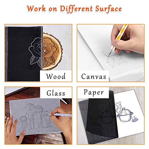 100 Sheets Tracing Paper,Carbon Graphite Transfer Paper with 5 Pieces Embossing Styluses Stylus Dotting Tools for Wood,Paper,Canvas and Other Art Surfaces (8.3 x 11.7 inch,White/50Pcs,Black/50Pcs) - color: White, Black (100 Sheets)