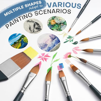 Fuumuui Watercolor Brush Set, 10Pcs Professional Soft Synthetic Hair Paint Brushes - Wide Flat, Dagger, Cat's Tongue, Extended Needle, Round, Grainer for Watercolor Gouache Inks Painting - color: Black10