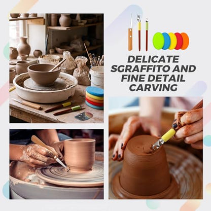 Leriton 2 Pack Pottery Carving Tool Set 6in Sculpture Carving Scraper Tool Pottery Modelling Shape for Tea Cup Mug Vase Leather Hard Clay Cutters with Wooden Handle for Ceramic Sculpture Craft(Set 2) - color: Multicolor, style: Set 2