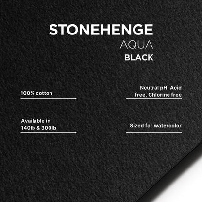 Stonehenge Aqua Black Medium Weight Pad, 140lb, Hotpress, 8 x 10 Inches, 15 Sheets for Wet and Dry Media - size: 8x10