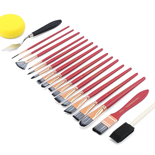 Transon 20Pcs Art Paint Brush Kit with Storage Case, 16 Brushes + Foam Brush Spatula Sponge for Acrylic Oil Watercolor Gouache, Adults Teens Beginners Art Supplies - color: Pink