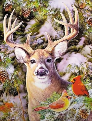ALEXMACLIST Diamond Art Kits for Adults 12x16 Inch, Deer Diamond Painting Kits for Adults Beginners, DIY 5D Forest Diamond Painting with Round Gem Art Kits for Gift Home Wall Decor - color: deer wint
