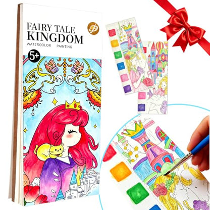 Pocket Watercolor Painting Book, 12-Page Travel Set for Kids 5+ Years, Art Craft Gift for Boys and Girls, Birthday and Christmas Party （Fairy Tale Kingdom - color: Magic Tale Kingdom