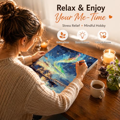AUKELHJ Paint by Numbers Kit for Adults Beginner, Aurora, 16X20 Inch - color: 09-Landscape