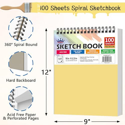 WINNER 9" x 12" Sketch Book 4 Pack, 400 Sheets Spiral Bound Art Sketchbook, 68lb/100gsm White Acid Free Drawing Pad, Sketching Doodling Drawing Writing Sketch Pad, Back to School Art Supplies, Yellow - color: Yellow, size: 9"x12"