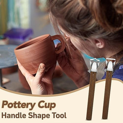 2 Pcs Pottery Handle Making Tools, Adjustable Clay Cutters,Simple Style | Mug Handle Carving Tool for Beginners Enthusiasts, Adjustable Cut Depth, Steel Cutting Heads, Smooth Wood Grips, Home Studio - color: Simple Style