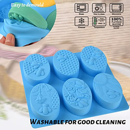 Sakolla 2 Pack 6 Cavity Bee Silicone Soap Molds Rectangle Oval Honeycomb Silicone Molds Loaf Handmade Molds for Soap Making Supplies DIY Wax Melts, Beeswax, Cake Chocolate Bakeware - color: Honeycomb/Purple & Blue