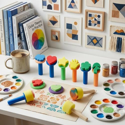 17Pcs Sponge Stamp Brushes Set, Creative Foam Paint Daubers and Shape Stampers for Graffiti, Art Projects, and Artistic Painting