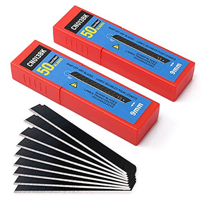FOSHIO 100PCS 60 Degree Carbon Steel Snap Off Blades 9mm for Box Cutters Utility Knife Universal Art Knife Replacement Black Blades - color: Red - 60 Degree Blades