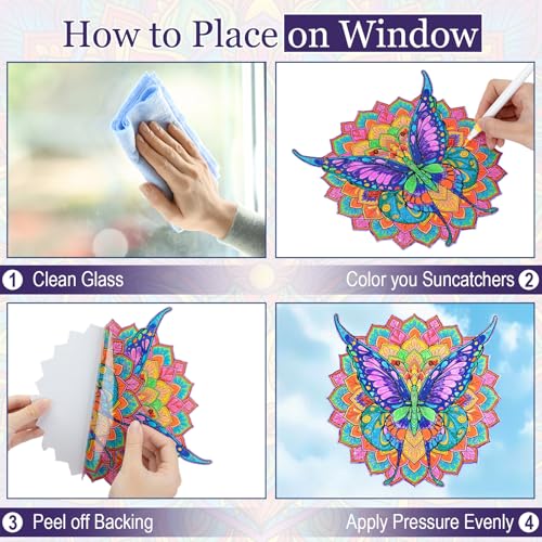 Potchen 48 Pcs Mandala Art Kit DIY Window Clings with Markers - style: Animal