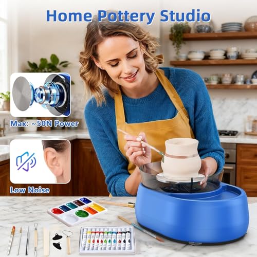 Pottery Wheel for Kids and Beginner - Upgraded Pottery Wheel with 6" Turntable with Two-Way Rotation, 2.2lb Clay, Art Supplies Sculpting Tools, Christmas Craft Gifts for Teens Kids Adults (Blue) - color: Blue 02